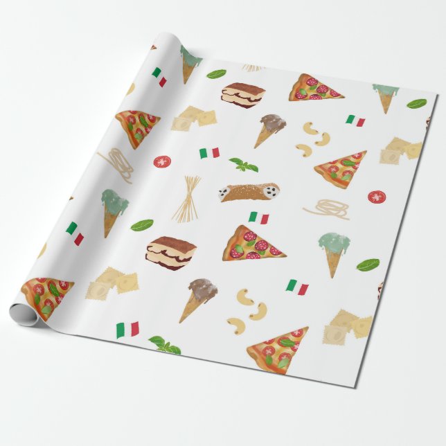 Papier Cadeau Italian Food Pizza Pasta Tiramisu Pattern (Déroulé)