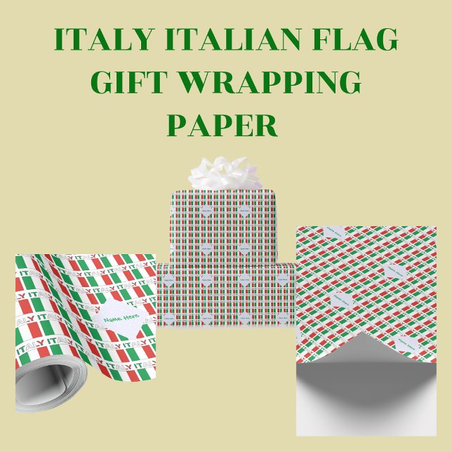 Papier Cadeau Italie - Drapeau italien - Personnalisation verte (Créateur téléchargé)