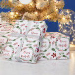 Papier Cadeau Italien Merry Christmas Wreath, Buon Natale<br><div class="desc">Vacances de Noël vertes et rouges enveloppement cadeau de couronne,  avec les mots Joyeux Noël en italien : Buon Natale.</div>