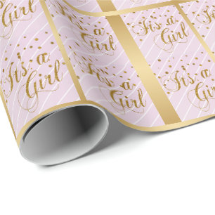 Papier Cadeau It's a Baby Girl - Pink and Gold Confetti Dots