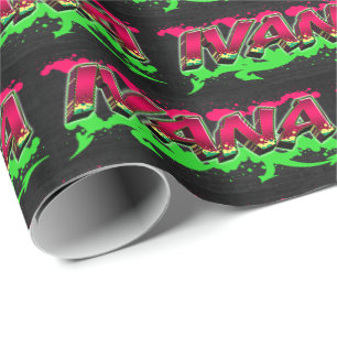 Papier Cadeau Ivana prénom Graffiti red green