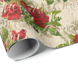 Papier Cadeau Ivoire rose de rouge d'or de manuscrit de parties