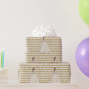 Papier Cadeau Ivory Bridal Shower Pailleté Rayures Dorées