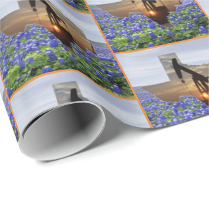 Papier Cadeau Jack De Pompe D'Huile Du Texas Au Coucher Du Solei