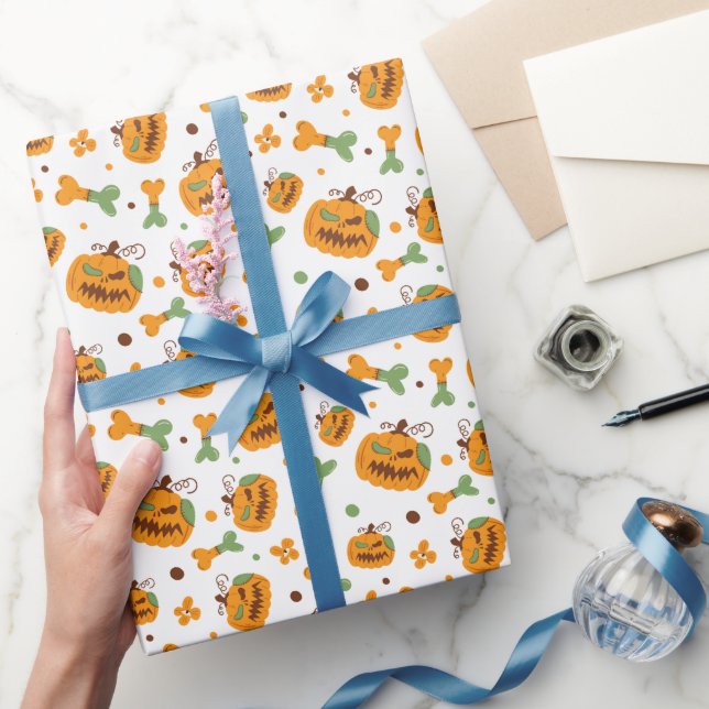 Papier Cadeau Jack-o-lanterne et os Halloween Éffrayant (Cadeaux)