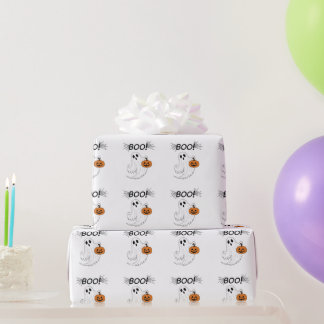Papier Cadeau Jack-o’ lanterne et un fantôme blanc Boo Halloween