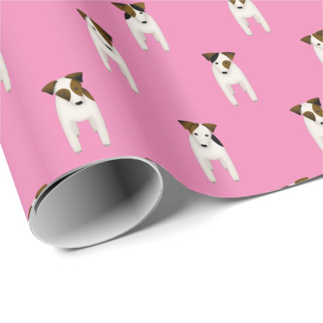 Papier Cadeau Jack Russell Terriers rose ou n'importe quelle cou (Coin rond)