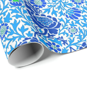 Papier Cadeau Jacobean Floral Fond d'écran, Marine et Cerulean B