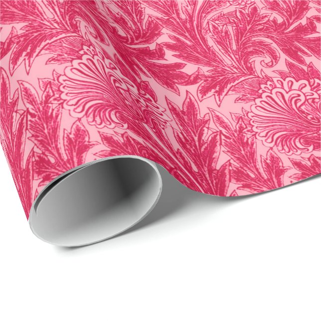 Papier Cadeau Jacobean Flower Damask, Fuchsia et rose clair (Coin rond)