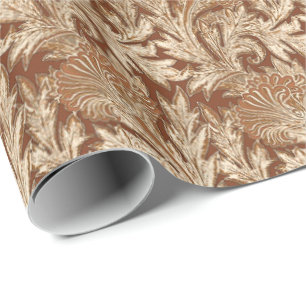 Papier Cadeau Jacobean Flower Damask, Taupe Tan et Crème