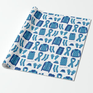 Papier Cadeau Jacquard Bleu Motif Objets Papier d'enveloppement 