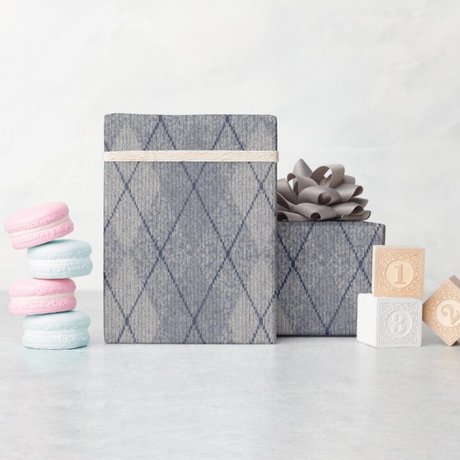 Papier Cadeau Jacquard Tissu Faux Texture Gris Bleu (Baby Shower)