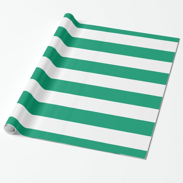 Papier Cadeau Jade Green, White XL Stripes Motif (Déroulé)