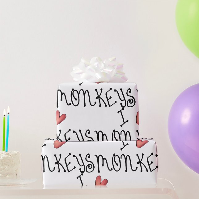 Papier Cadeau J'adore les singes, typographie manuscrite mignonn (Créateur téléchargé)