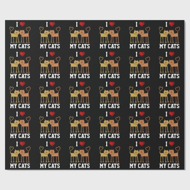 Papier Cadeau J'adore mes chats (Plat)