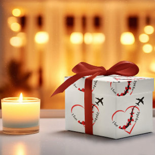 Papier Cadeau J'adore Mon Pilote, Mon Coeur, Avion Volant, Anniv