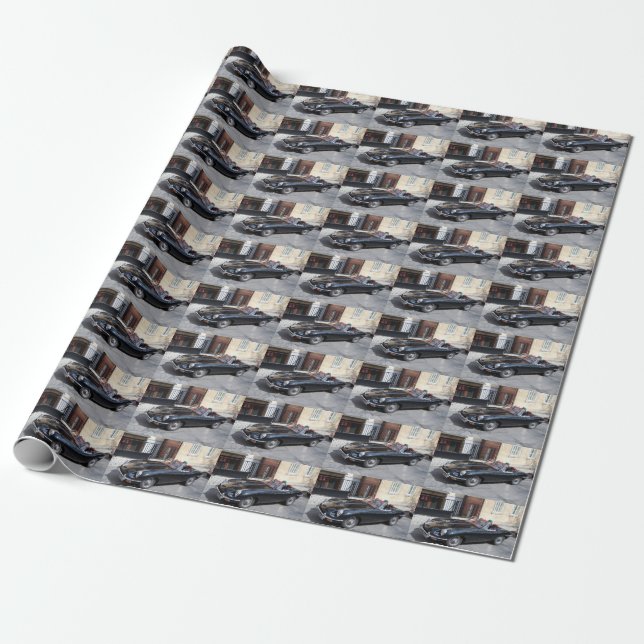 Papier Cadeau Jaguar Type E Roadster noir (Déroulé)