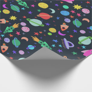 Papier Cadeau J'Ai Besoin D'Espace UFO Planètes Rocket Motif Cou