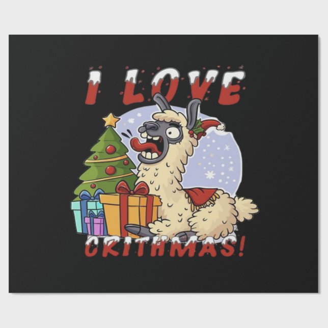 Papier Cadeau J'AIME CRITHMAS Llama (Plat)