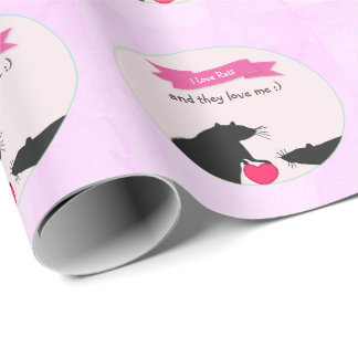 Papier Cadeau J'aime des rats et ils m'aiment
