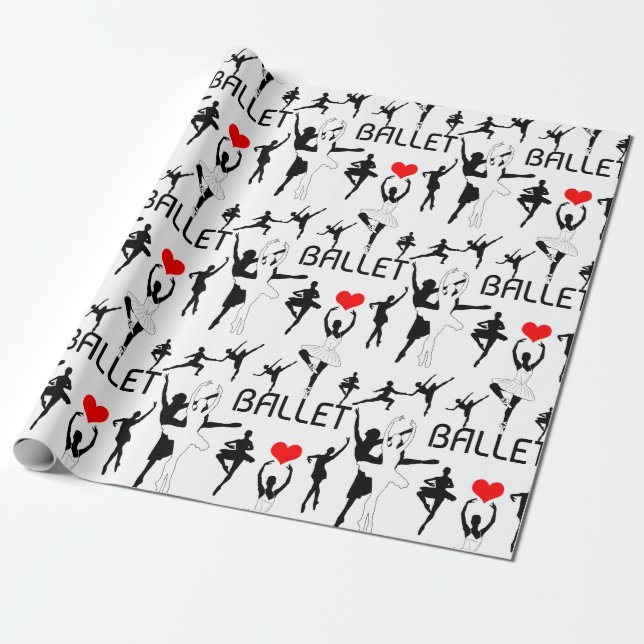 Papier Cadeau J'Aime Le Motif De Ballet. Danseurs de ballet noir (Déroulé)