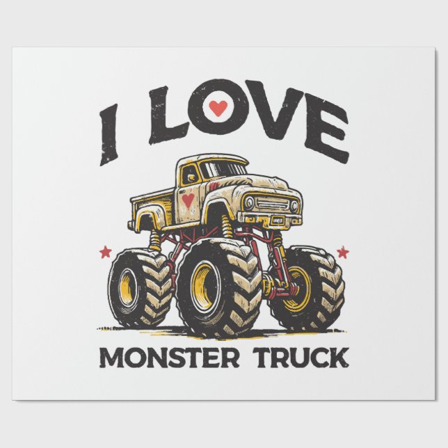 Papier Cadeau J'aime les camions monstres (Plat)