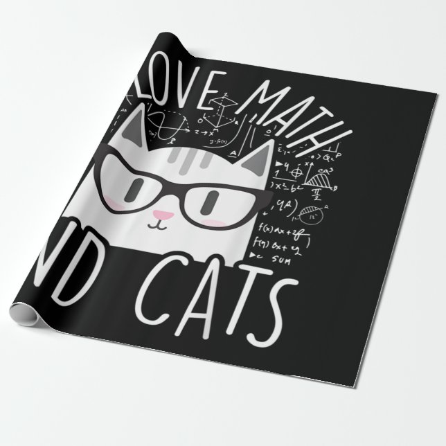 Papier Cadeau J'Aime Les Maths Et Les Chats Cute Kitty Chat (Déroulé)