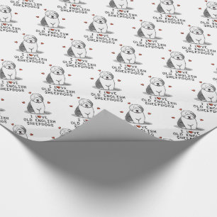 Papier Cadeau J'aime les vieux bergers anglais (Grey 1) mignonne
