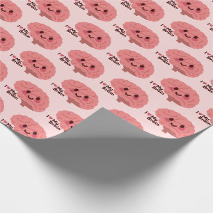 Papier Cadeau J'aime mon cerveau - mignon cerveau souriant