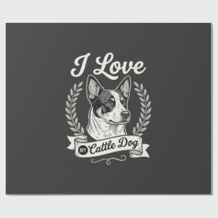 Papier Cadeau J'aime mon chien de troupeau vintage amateur de ch