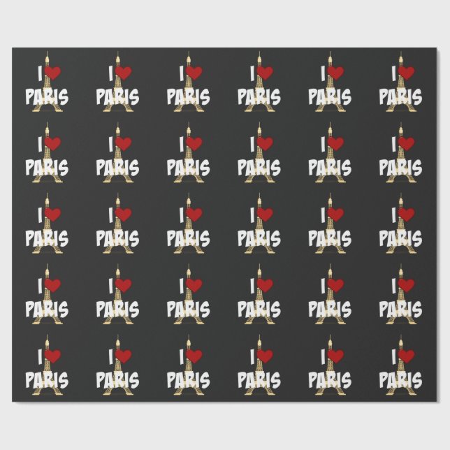 Papier Cadeau "J'aime Paris," Tour Eiffel (Plat)