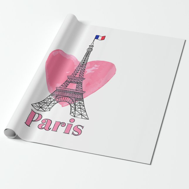 Papier Cadeau J'aime Paris Tour Eiffel France Cadeau (Déroulé)