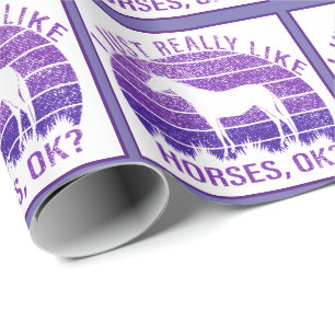 Papier Cadeau J'aime vraiment les chevaux en violet