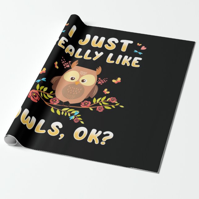 Papier Cadeau J'Aime Vraiment Les Chouettes Ok (Déroulé)