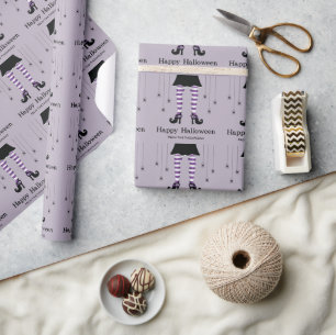 Papier Cadeau Jambes de sorcière violettes et araignées motif d'