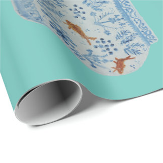Papier Cadeau Jar de gingembre blanc et bleu peint à la main