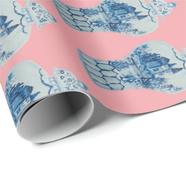 Papier Cadeau Jar de gingembre blanc et bleu peint à la main (Coin rond)