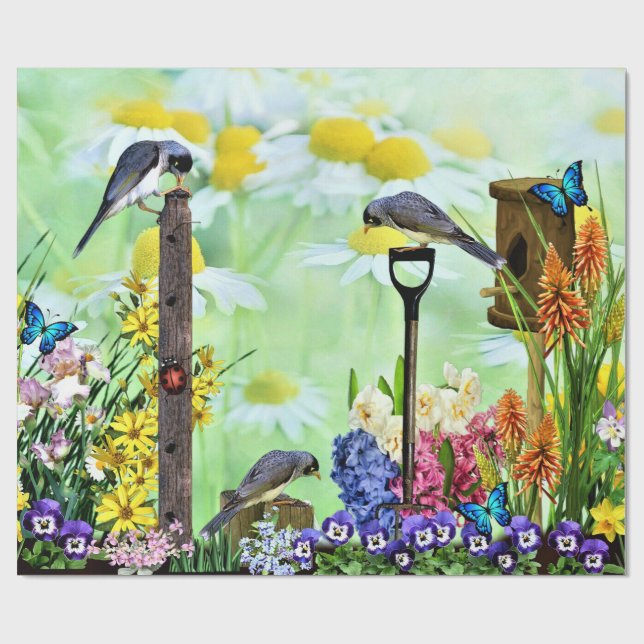 Papier Cadeau Jardin aux fleurs Birdhouse (Plat)