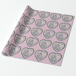 Papier Cadeau Jardin aux fleurs de Bird House sur un coeur