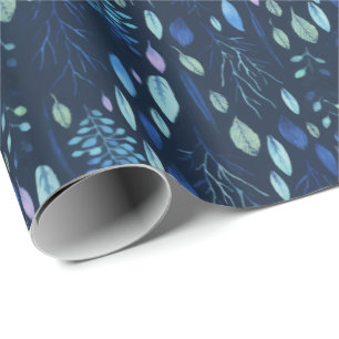 Papier Cadeau Jardin botanique bleu de la Marine noire Feuille a