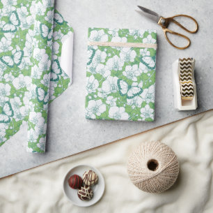 Papier Cadeau Jardin botanique d'orchidées avec papillons en ver