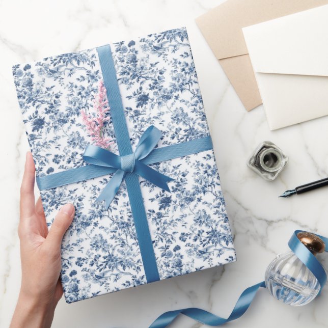 Papier Cadeau Jardin chic bleu toile (Cadeaux)