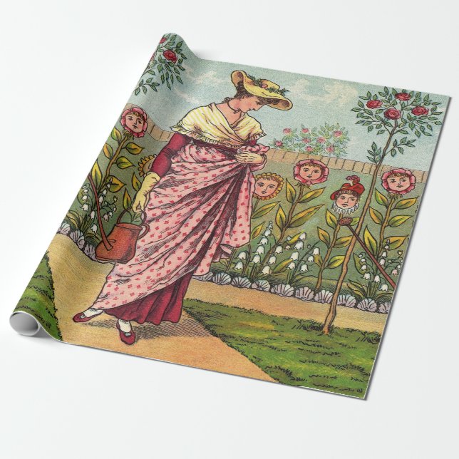 Papier Cadeau Jardin Cultivation Flower Woman Art Antique (Déroulé)