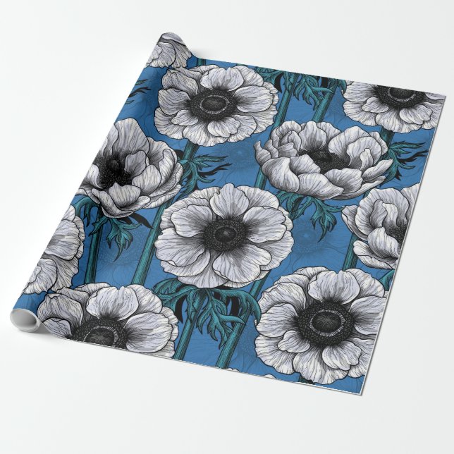 Papier Cadeau Jardin d'anémone blanc (Déroulé)