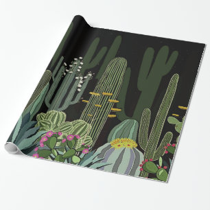 Papier Cadeau Jardin de cactus la nuit