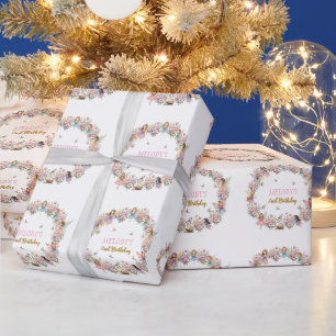 Papier Cadeau jardin de fées floraux fantaisistes pour 2e annive