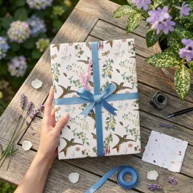 Papier Cadeau Jardin De Fleurs Botaniques De Papillon Colibri (Créateur téléchargé)