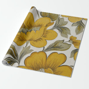 Papier Cadeau Jardin de fleurs jaunes rétro esthétique