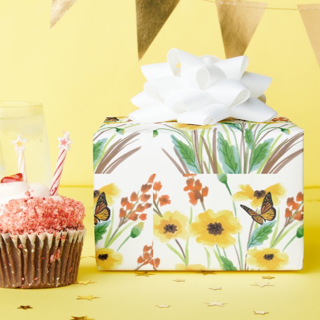 Papier Cadeau Jardin de fleurs papillon (Fête d'anniversaire)