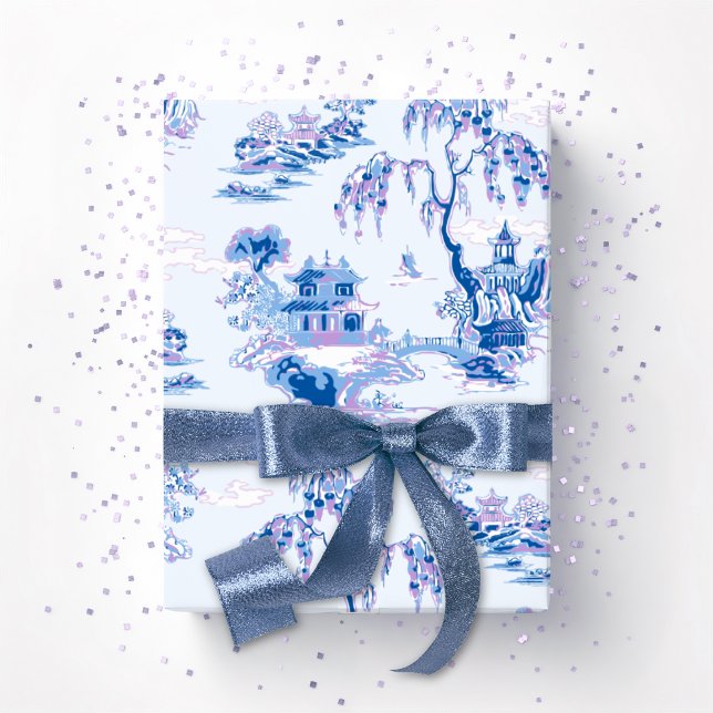 Papier Cadeau Jardin de la Pagode en bleu et violet (Créateur téléchargé)